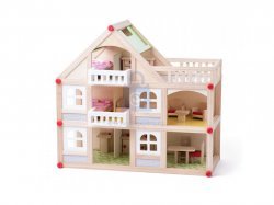 Domeček dvoupatrový s balkonem a příslušentsvím pro malé panenky