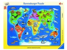Puzzle mapa světa se zvířaty 30 dílků