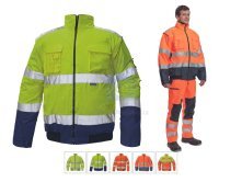 HI-VIS pilotní bunda CLOVELLY HV CERVA s kapucí, reflexními pruhy a odepínacími rukávy
