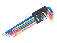 Sada prodloužených barevných TORX klíčů s kuličkou, T10-T50, 9 dílů, S2, EXTOL PREMIUM