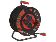 Prodlužovací gumový kabel na bubnu, černý, 4 zásuvky, EMOS